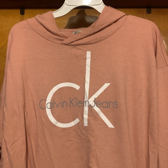 Calvin Klein Size M Pink Logo Oversized Hoodie Top - Picture 3 of 5